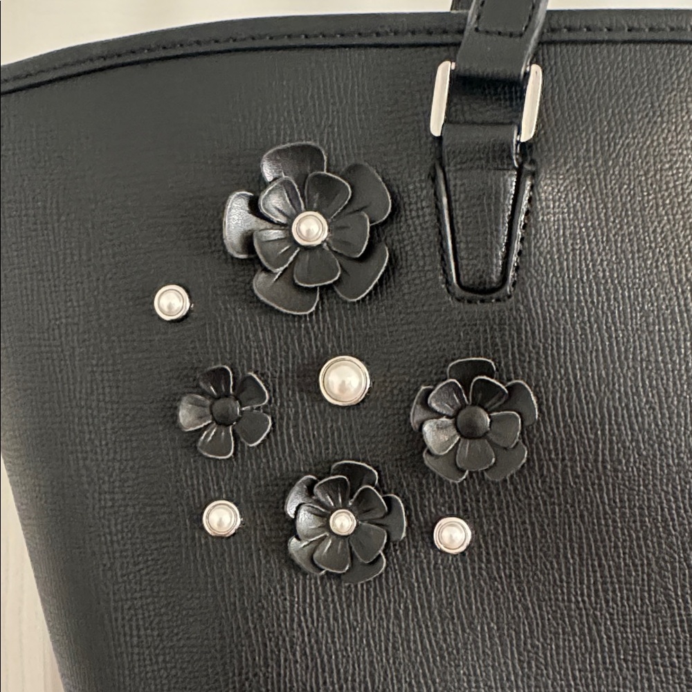 Karl Lagerfeld Black Floral Tote Bag with Small Coin Pouch - Picture 5 of 13